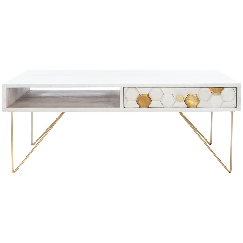 Solid Wood Top Coffee Table, Brass