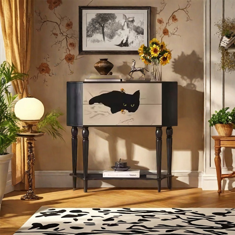 Solid Wood Storage Cabinet with Drawers, Black