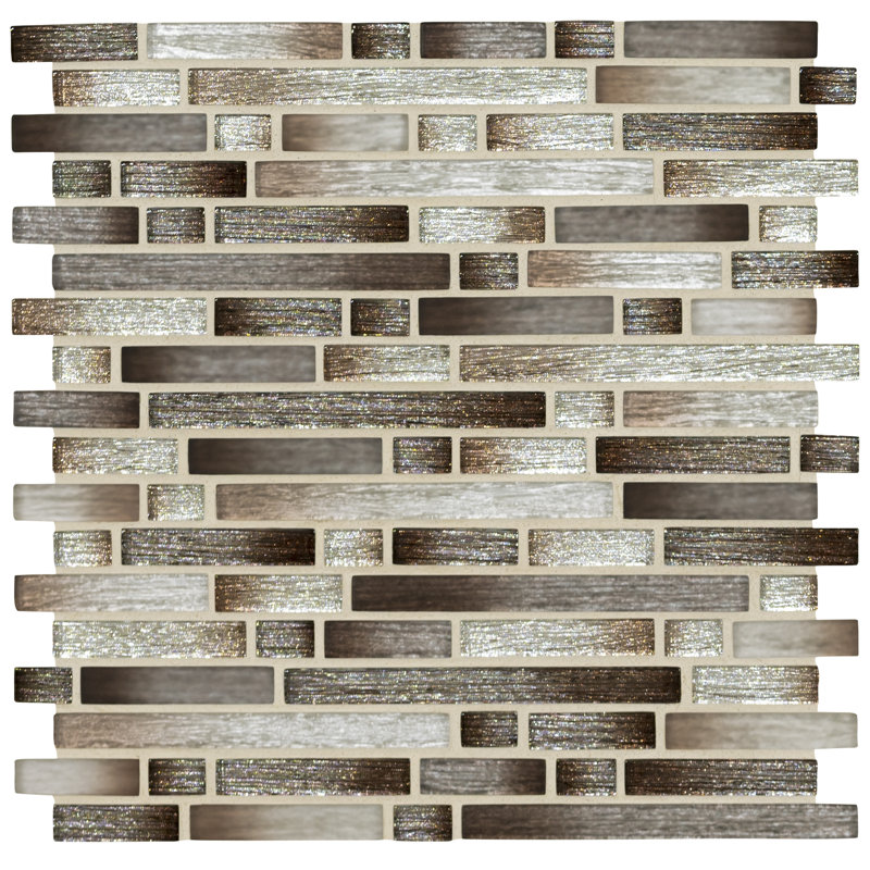 Kinzari Interlocking 12 in. x 12 in. Glossy Glass Mosaic Wall Tile, Auric