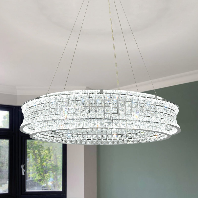 Horst LED Drum Chandelier, 7.09" H x 31.47" W x 31.47" D, Chrome