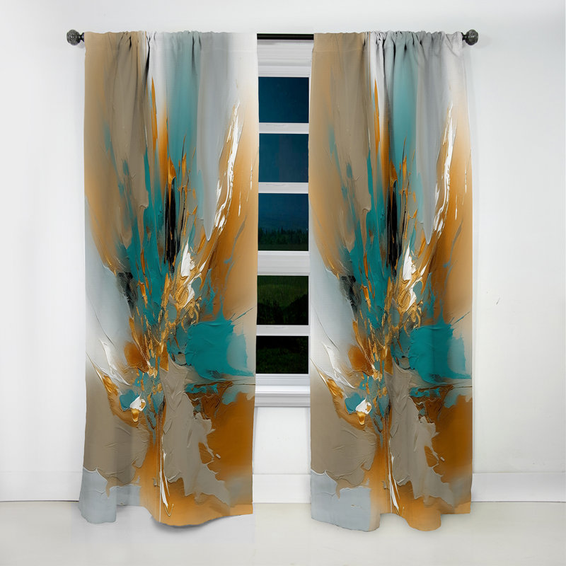 Gold And Turquoise Marble Fluid Ink I - Abstract Marble Marble Blackout Curtain - 1 Panels, 52" W x 120" L