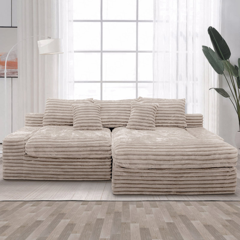 Siège modulaire modulaire pour canapé, canapé rembourré et compressé pour le salon, la chambre à coucher, un appartement, aucun assemblage requis, combinaison libre de 2 pièces, tissu en velours côtelé moelleux, beige