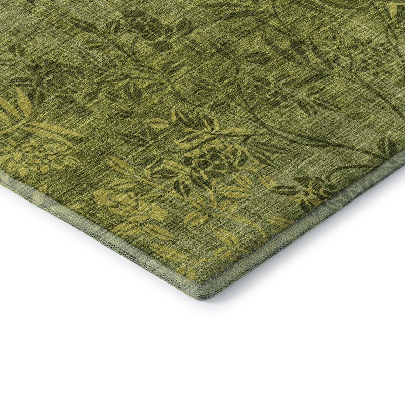 Tapis olive Prisco lavable à la machine de qualité supérieure, Tapis de couloir 2 pi 3 po x 7 pi 6 po