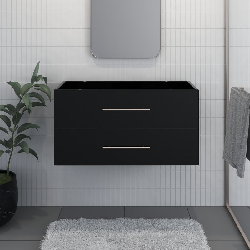 Base de meuble-lavabo mural simple 35,13 po Abdirahman, Noir brillant