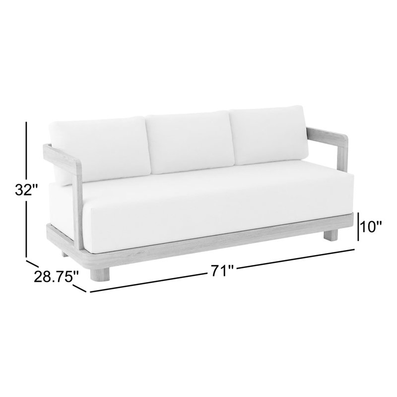 Granada 71'' Wide Teak Patio Sofa with Sunbrella® Cushions, Canvas Natural Sunbrella® Canvas, 3
