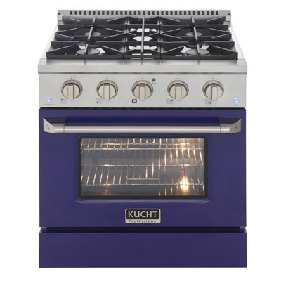 KUCHT Professional 30 po 4,2 pieds cubes Cuisinière à gaz propane avec brûleurs scellés et four à convection en acier inoxydable avec porte bleue