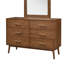 Commode 5 tiroirs Mid-Century en bois massif avec poignées en nickel et système de verrouillage anti-basculement, parfait pour le rangement organisé dans les chambres