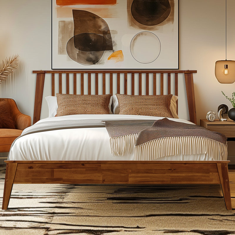 Kaylin Premium Solid Wood Platform Bed Frame with Headboard – 800 lb Capacity, No Box Spring Needed, Fits All Mattresses