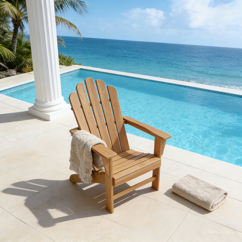 Solid Grade A Teak Adirondack Chair, 440 lbs Weight Capacity, Weather Resistant Outdoor Patio Lounge Seat for Garden & Poolside