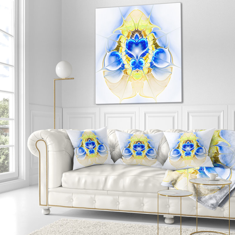 Coussin cardiaque extraterrestrial à froid floral, 18 po x 18 po, Bleu / Jaune, Coussin décoratif