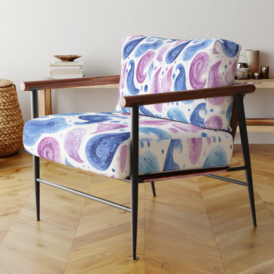 Chaise d'appoint moderne - Fauteuil bleu serein à motif cachemire