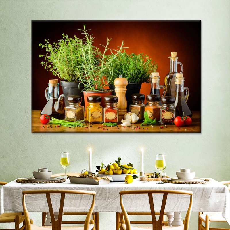 «Cuisiner avec des épices et des herbes», reproduction sur toile, H 34 po x l 51 po x P 1,25 po
