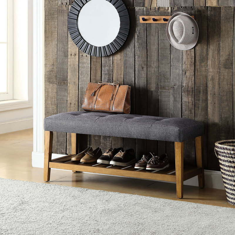 Banc de chambre gris avec design moderne et tablette de rangement - Améliore l'organisation