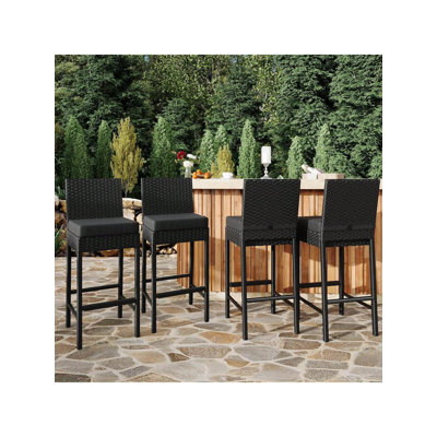 Ensemble de 4 tabourets de bar en osier de patio avec coussins pour la cour extérieure et le bord de la piscine