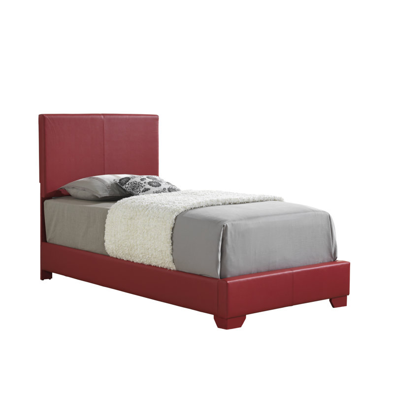 Upholstered Low Profile Standard Bed, Twin, Red 2
