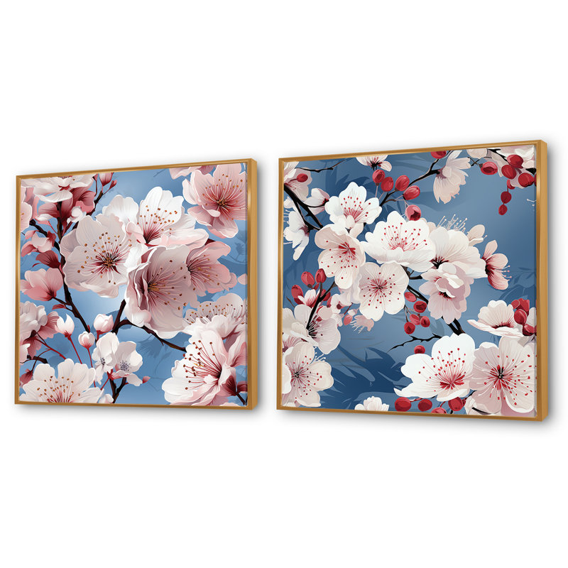 Joliette - Ensemble de 2 collages floraux carrés, Cadre flottant doré, H 30 po x l 61 po