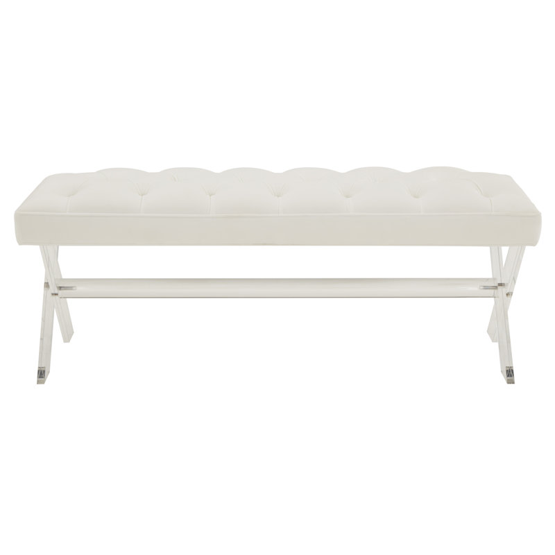 Bree Velvet Upholstered Bench, White
