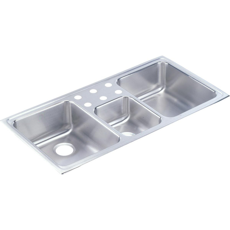 Évier de cuisine à triple cuve à montage sur plan L 43 po x l 22 po Lustertone, 6 trous