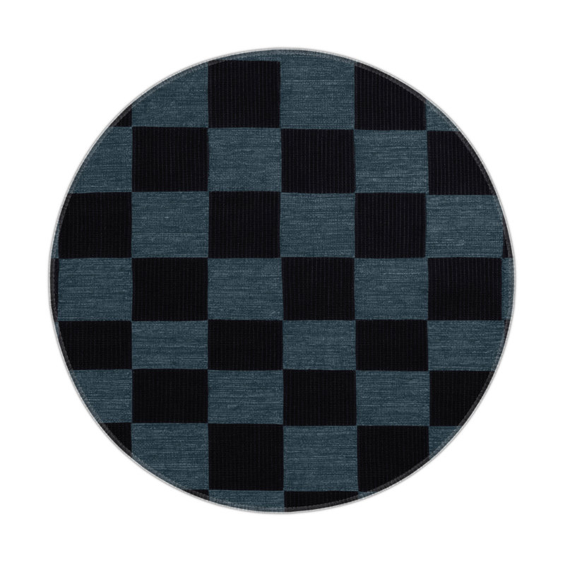 Tapis d'intérieur et d'extérieur à carreaux gris, Rond 5 pi