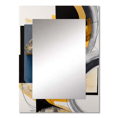 Glam Gold And Black Expression IV - Abstract Spirals Mirror, Black Unique Wall Mirror, Printed Metal Art