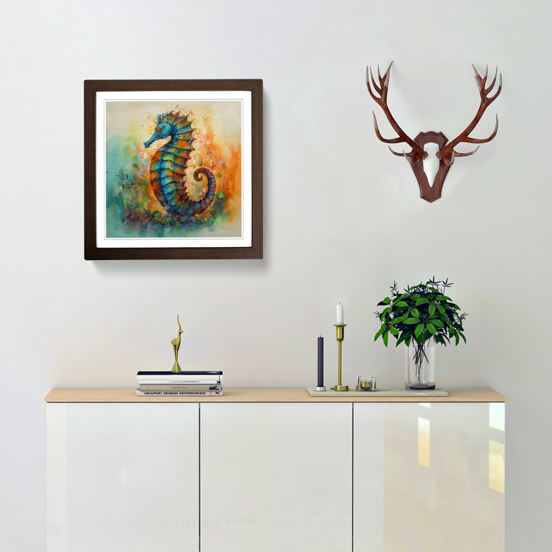 Seahorse Color Field Painting - Framed Print, Walnut