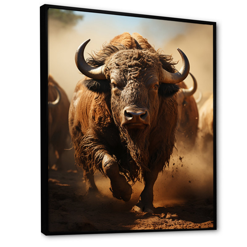 Kembre Native Art Buffalo Thunder - impression, H 20 po x l 12 po x P 1 po, Cadre flottant noir