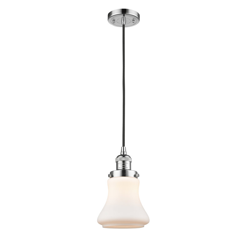 Luminaire suspendu en forme de cloche à 1 lumière Edda, Blanc mat, Chrome poli, Ampoule DEL 6 watts Vinage