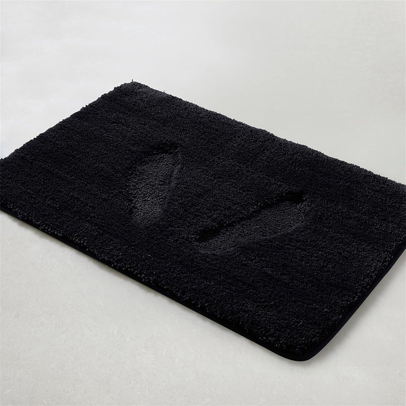 Ensemble de 2 tapis de salle de bain en microfibre noir (17 x 24 et 20 x 32) - Tapis de bain épais et antidérapant, lavables à la machine pour le plancher de la salle de bain, la baignoire et la douche