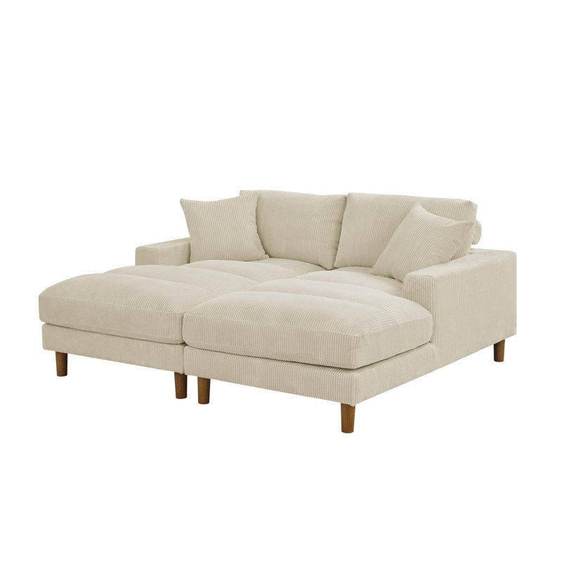 Waxman 74'' Square Arm Sofa, Beige Corduroy