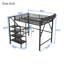 Structure de lit mezzanine en métal noir élégant avec bureau pliable et station de charge intégrée, idéale pour les enfants et les adolescents