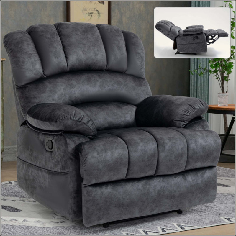 Large Manual Recliner Chair In Fabric, Comfortable And Spacious For Living Room Relaxation, Gray
