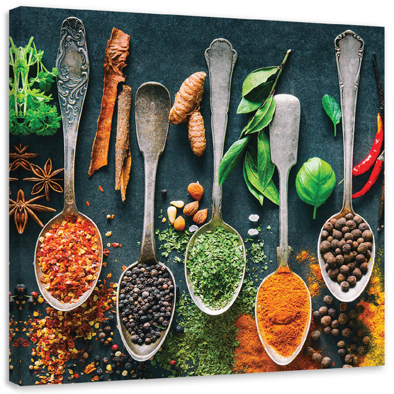 Herbs and Spices for the Kitchen Art Print on Canvas, 40cm x 40cm
