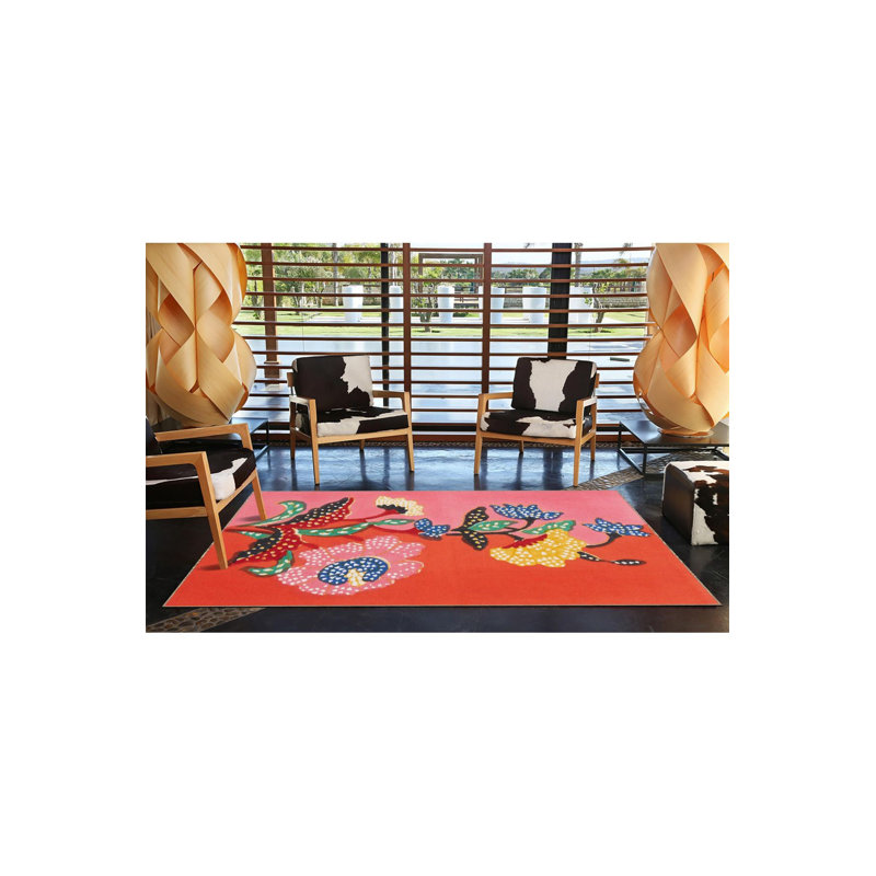 Tapis tissé à motif floral pastel, Sous-tapis carré 3 pi 3 po inclus