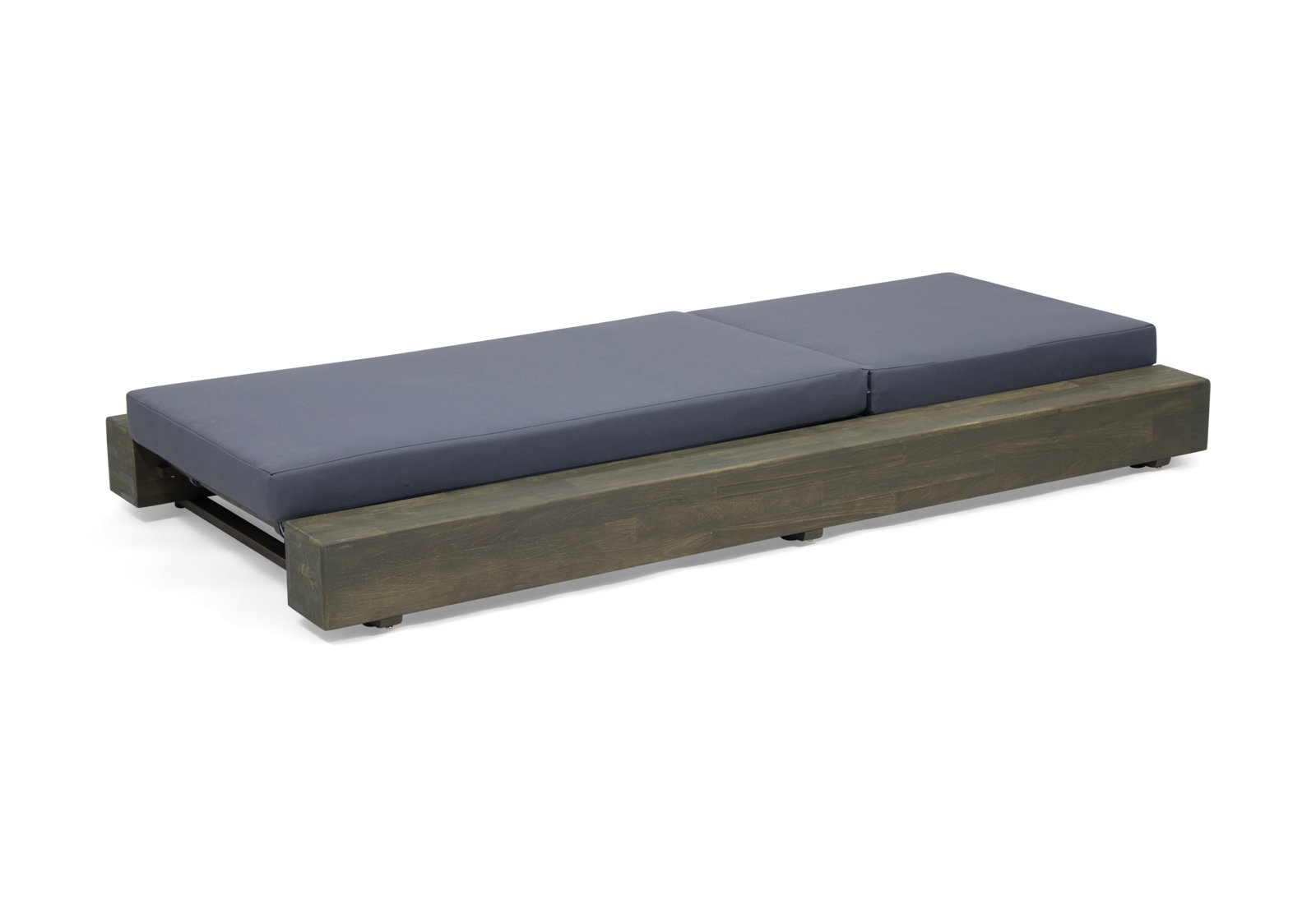 Donnie 39" Acacia Patio Chaise Lounge Set, Sandblast Gray Frame / Dark Gray Cushion, 2