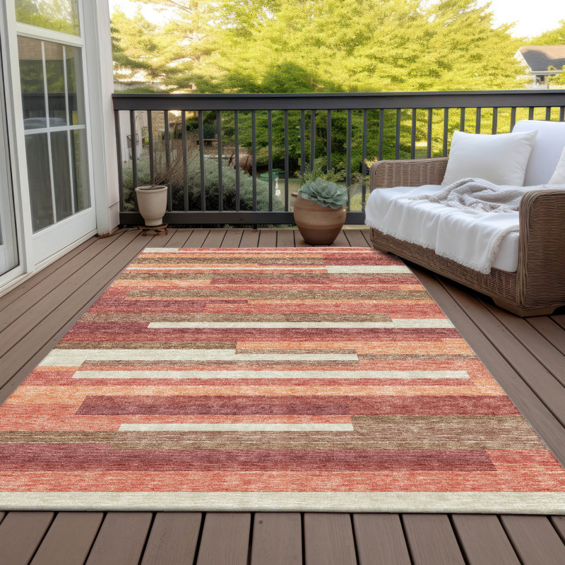Tapis intérieur / extérieur en polyester tissé à la machine Malchow, Rectangle 2 pi 6 po x 3 pi 10 po