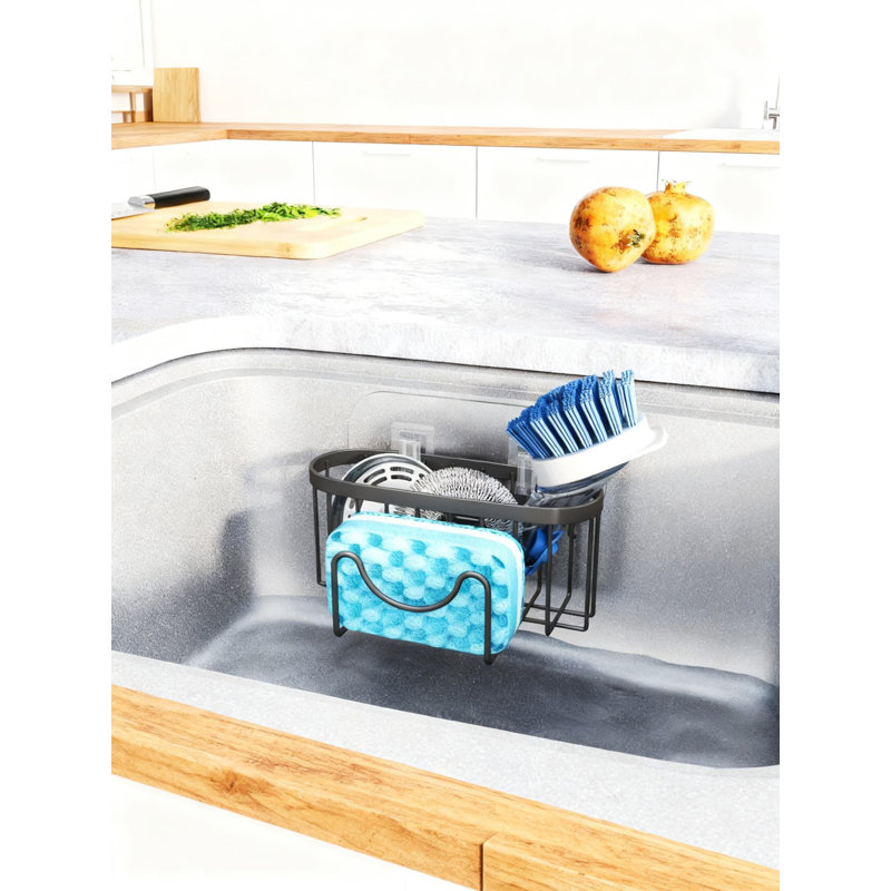 Organisateur multifonctionnel d'évier de cuisine en forme de M, 2 méthodes d'installation, support en acier inoxydable antirouille pour brosses, grattoirs et bouchons d'évier
