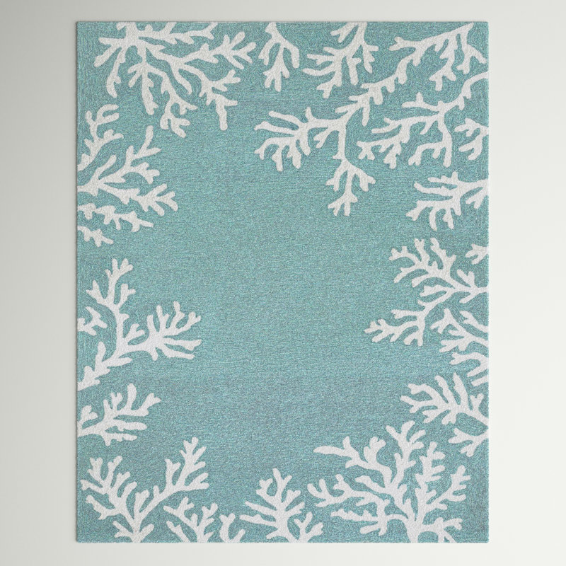 Tapis intérieur / extérieur bleu touffeté à la main à motif floral Bellavia, Rectangle 5 pi x 7 pi 6 po