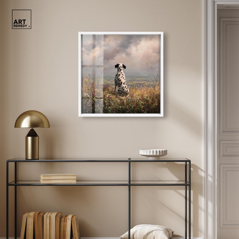 Décoration murale pour animal de compagnie «Meadow Watcher I» par Art Remedy, cadre blanc, 25 x 25, H 25 po x l 25 po