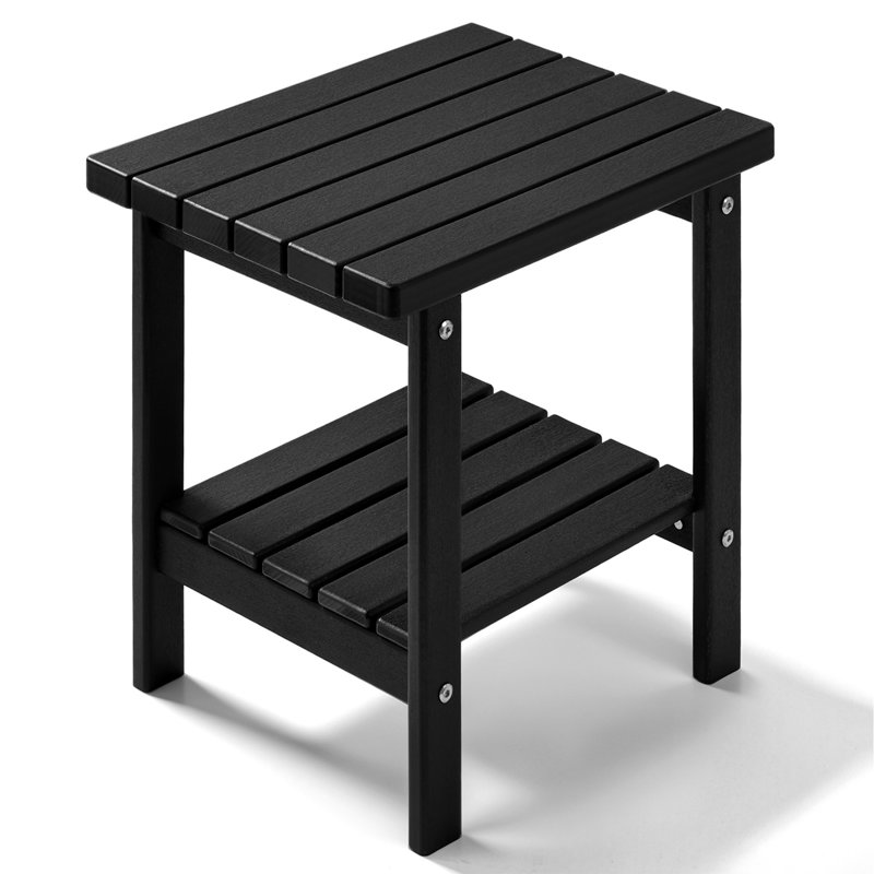 Taryn 17 in. 2-Tier Rectangular HDPE Outdoor Side Table, Black