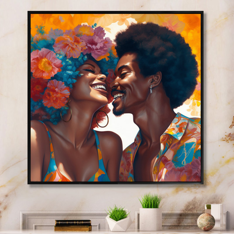 Beautiful Black Couple In Love II - Art mural romantique, H 30 po x l 30 po x P 1 po, Cadre flottant noir