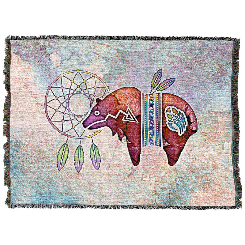 Pure Country Weavers Painted Bear Blanket by Laurie Prindle - Animal Spirit Totems Gift Tapestry Throw Woven from Cotton - Made in the USA (72x54)