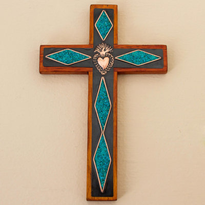 Décoration murale en bois Chrysocolla Cross