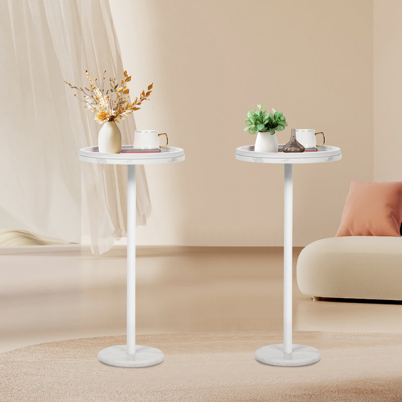 Ensemble de 2 tables d'appoint rondes avec base en marbre blanc