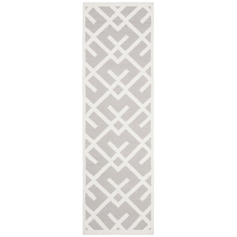 Rodgers Hand Woven Flat Weave Wool/Cotton Geometric Rug in Ivory/Gray, Runner 2'6" x 8'