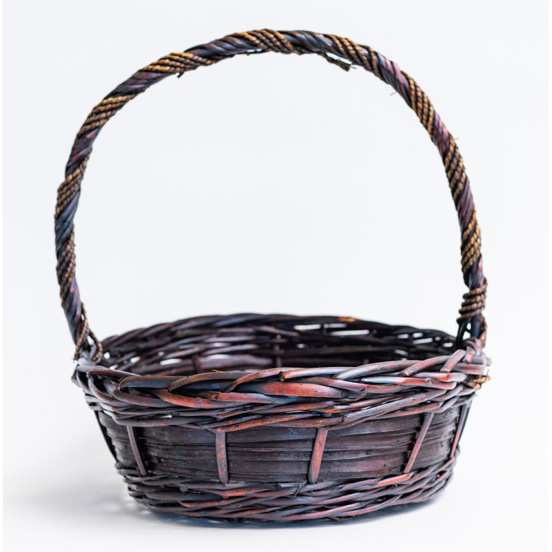 Panier rond à longues poignées de couleur acajou, H 12 po x l 9,5 po x P 9,5 po