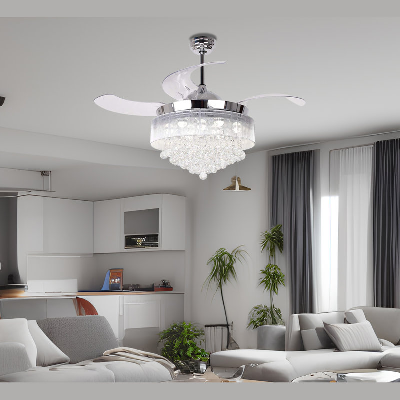 Ventilateur de plafond à DEL rétractable en cristal avec télécommande 42 pouces Oglesby