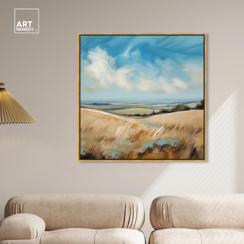Golden Framed Abstract Landscape Canvas Print, 12" x 12"