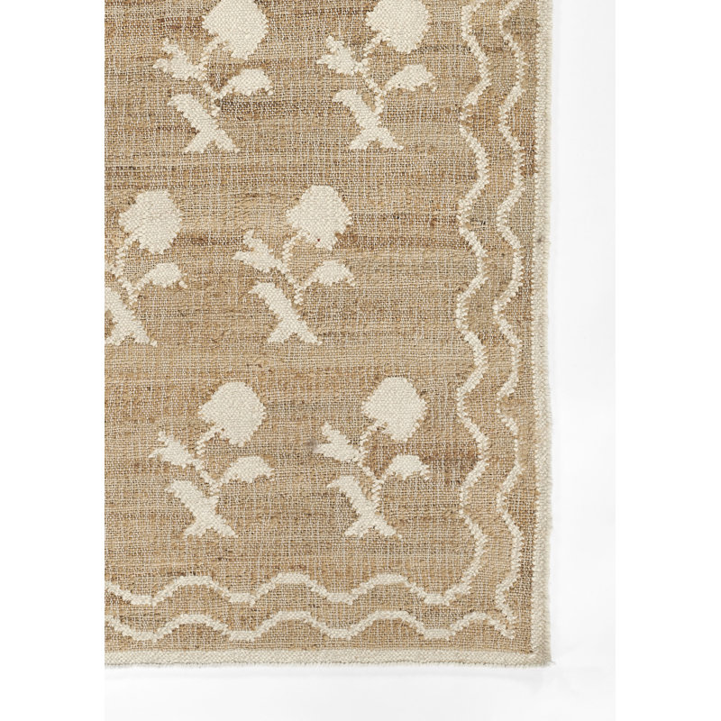 Erin Gates by Momeni Orchard Leaning Flower Jute and Wool Hand Woven Ivory Area Rug, Rectangle 3'6" x 5'6"