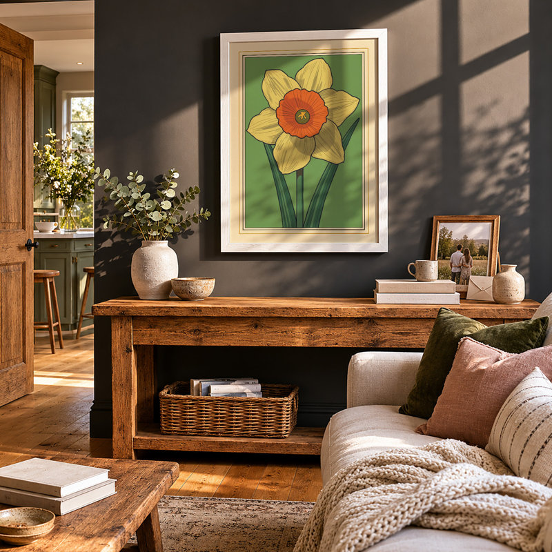Daffodil Bold Botanical - Framed Print, A1 - 84.1 x 59.4 cm, White