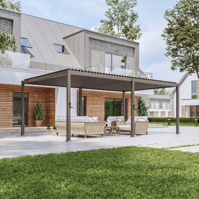 Outdoor Louvered Pergola, Patio Pergola with Adjustable Roof, Modern Metal Pergola for Patio, Deck, Porch, Yard